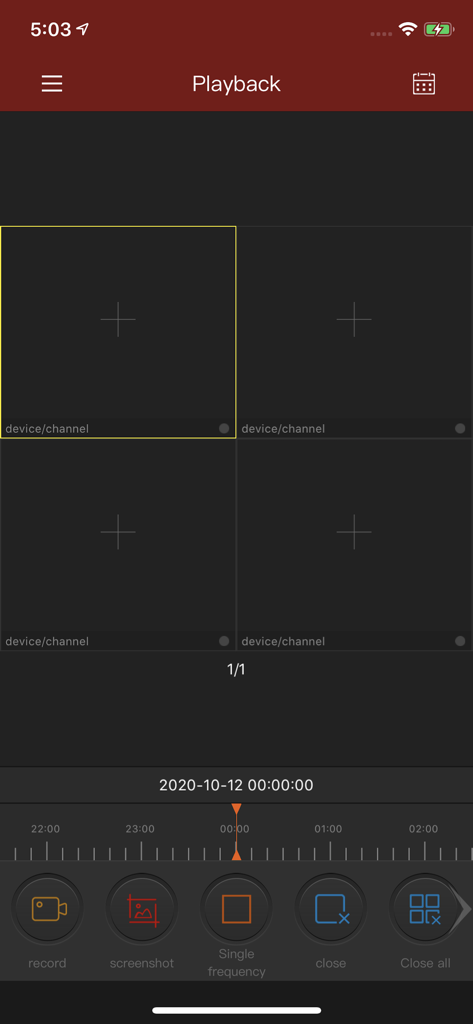 FREEIP app playback screen featuring a four-channel video grid and security footage timeline for remote monitoring.