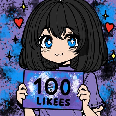 anima girl holding a 100 likes sign in her hand