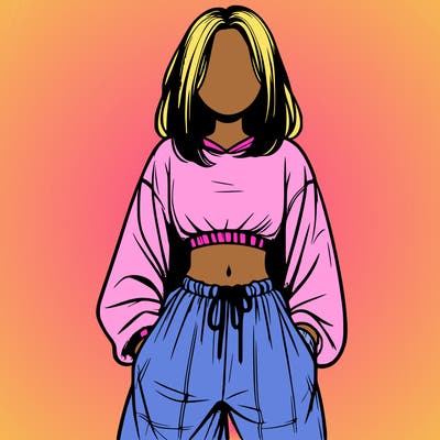 realistic girl faceless with baggy pants and a crop top