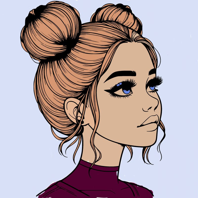 realistic girl with buns on the top of her head
