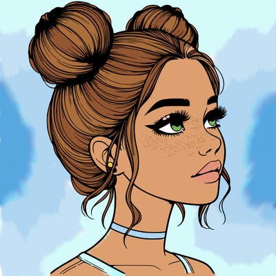 realistic girl with buns on the top of her head