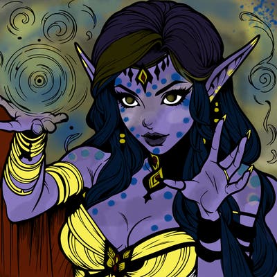 realistic scary beautiful elf sorceress casting spell