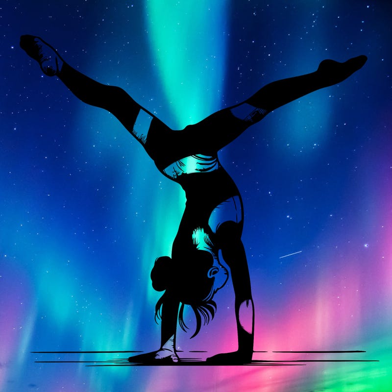 realistic gymnastic hand stand girl in four splits