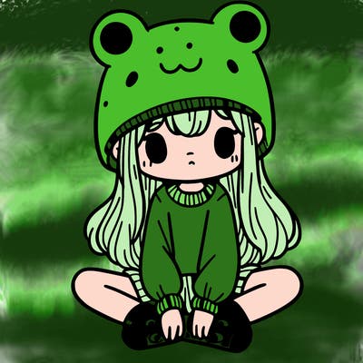 a girl wearing a frog hat and some frog socks