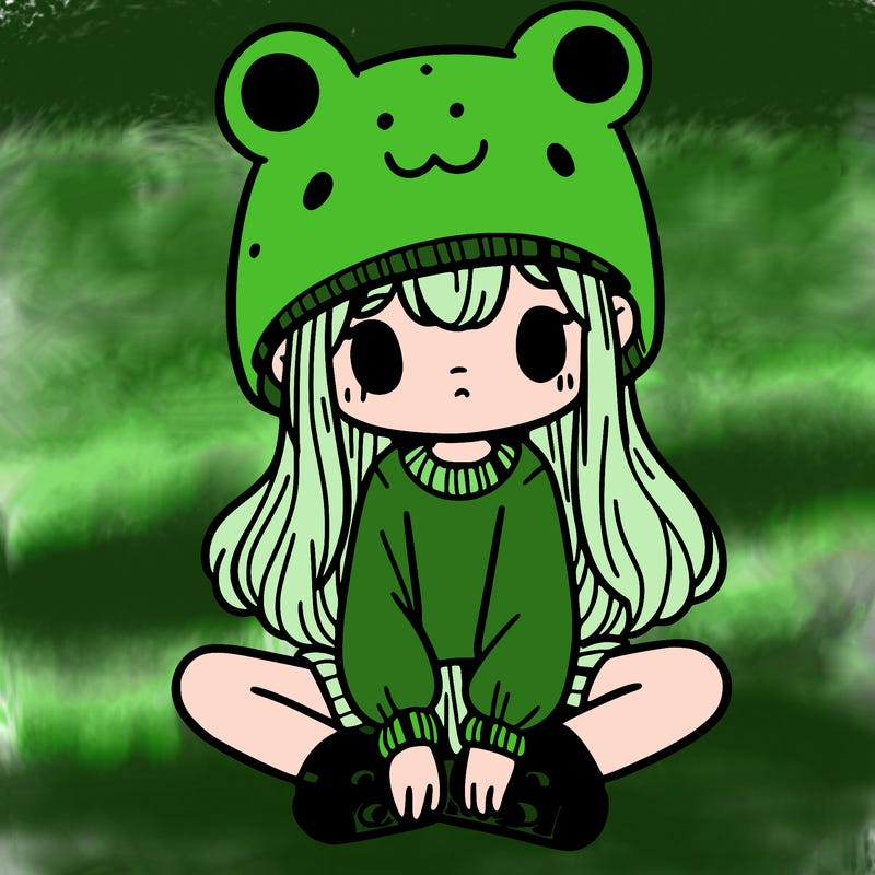 a girl wearing a frog hat and some frog socks