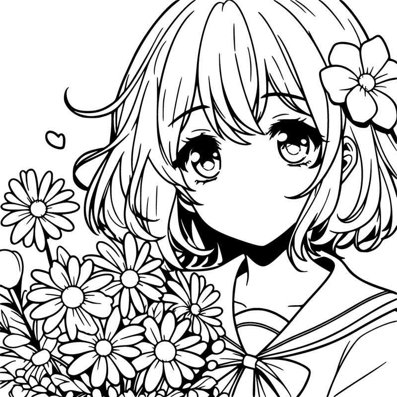girl with flowers anime