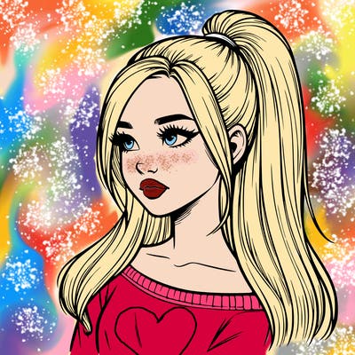 realistic girl with a high ponytail