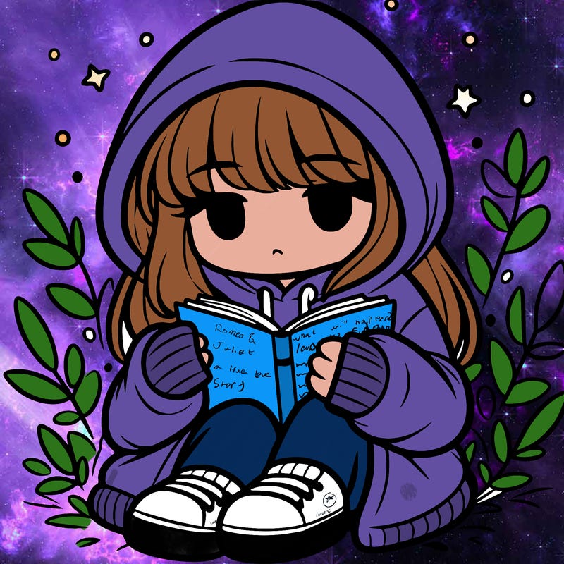girl in oversized hoodie reading a book