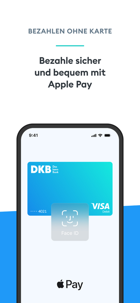 DKB mobile banking app screen showing Apple Pay integration with Face ID authentication