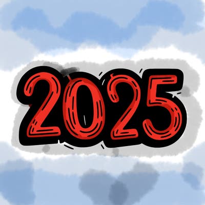 one line scrawled numbers sketch design “2025”