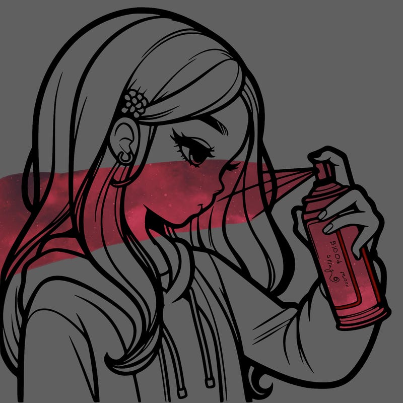 a realistic girl spray painting