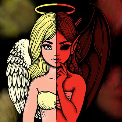 realistic angel half demon