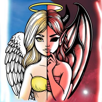 realistic angel half demon