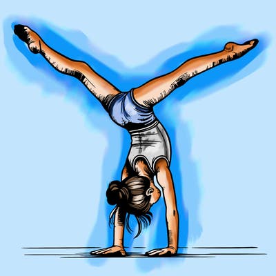 realistic gymnastic hand stand girl in four splits