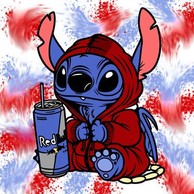 stitch a hoodie and redbull