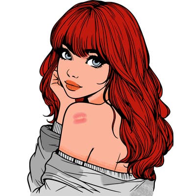 realistic girl with bangs looking over her shoulder