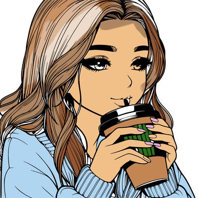 realistic girl drinking coffee