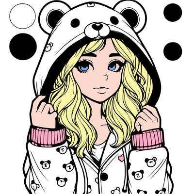 realistic girl in a animal pjs hoodie