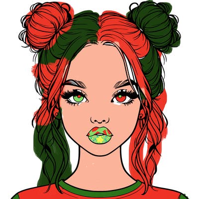 realistic girl with two buns in hair and lips