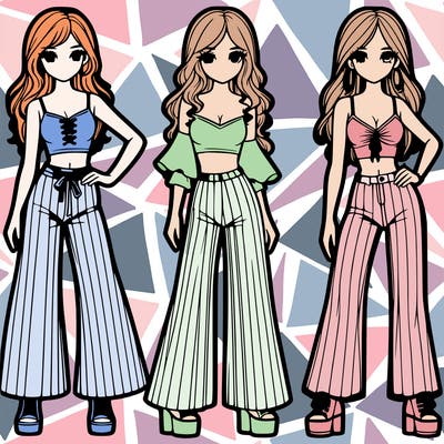 girls with flare pants and crop tops realistic