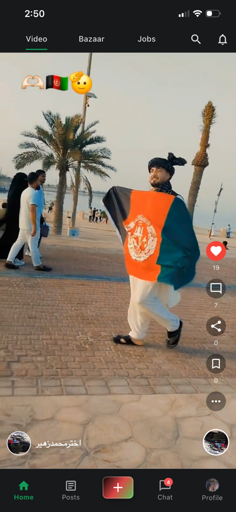 AfghanG: Digital Afghanistan - AfghanG mobile app screen showing a video feed of a man with an Afghan flag.