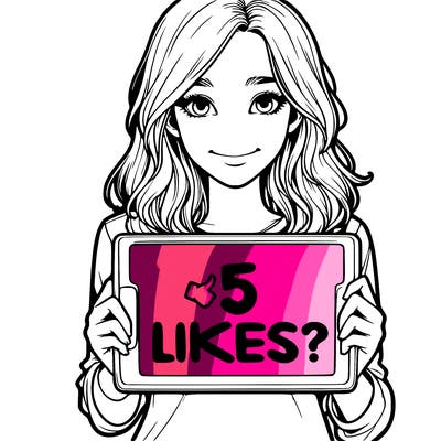 a realistic girl holding a sign saying 5 likes?