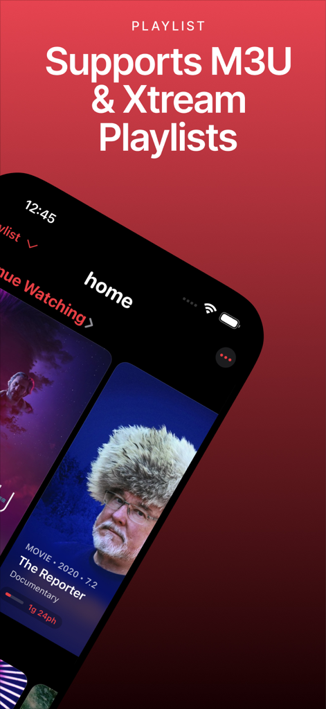 IPTV Ultra - IPTV Ultra mobile app interface displaying M3U and Xtream playlist options