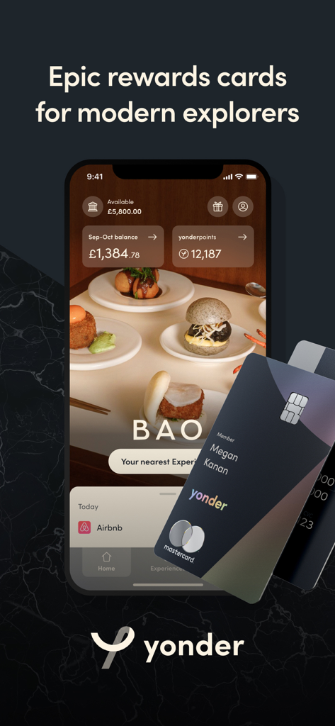 Yonder Rewards Cards - Yonder app interface showing rewards points and lifestyle dining experiences