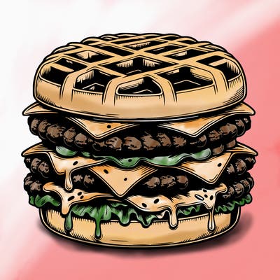 realistic waffle burger