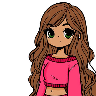 girl with long hair and a crop top with a sweater