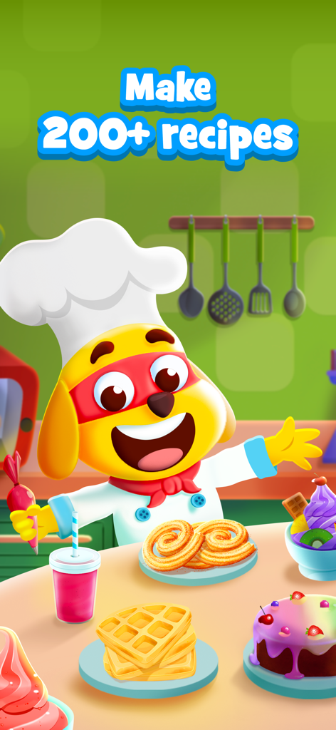 Kids Cooking Games & Baking - Lindo personaje de chef perro con varias recetas de comida en el juego de cocina y repostería para niños