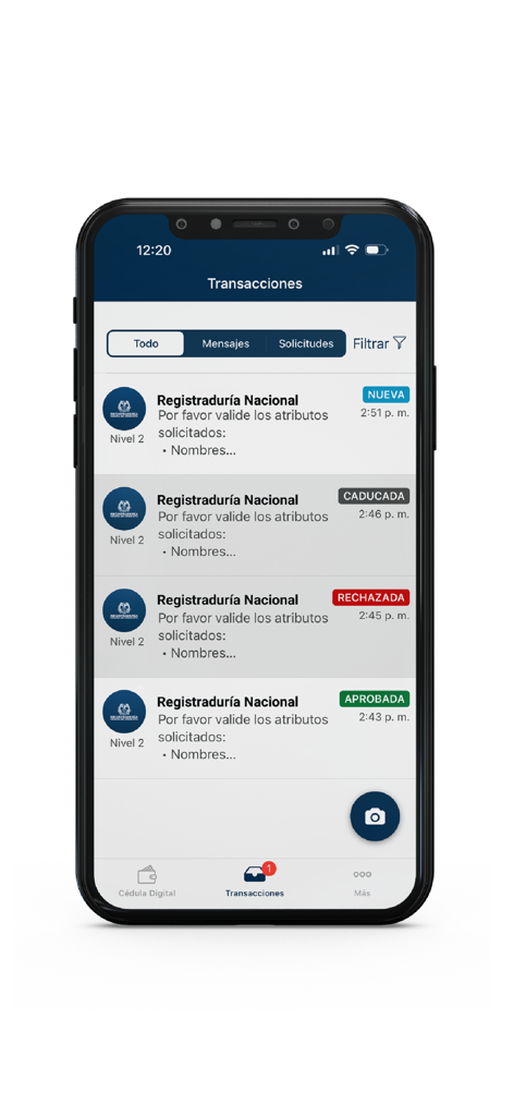 Cedula Digital Colombia - Cedula Digital Colombiaアプリのデジタル身分証明書の取引履歴とステータスリスト