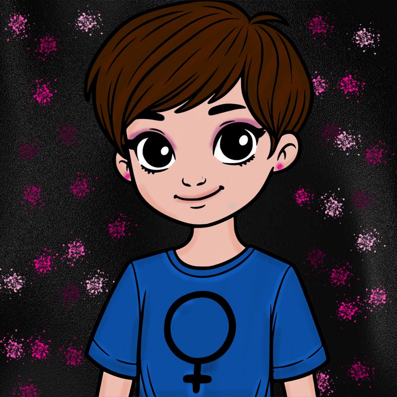 girl with pixie cut and feminist shirt