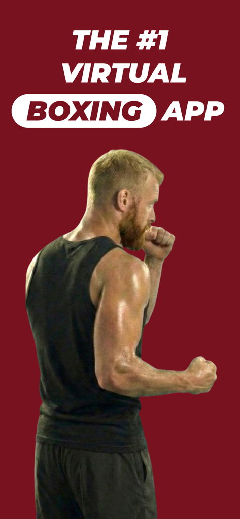 A man in a boxing stance on a red background with text reading The #1 Virtual Boxing App