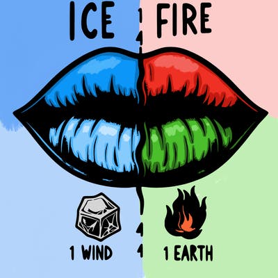 realistic lip split in fourth . 1 fourth ice 1 fire 1wind 1 earth