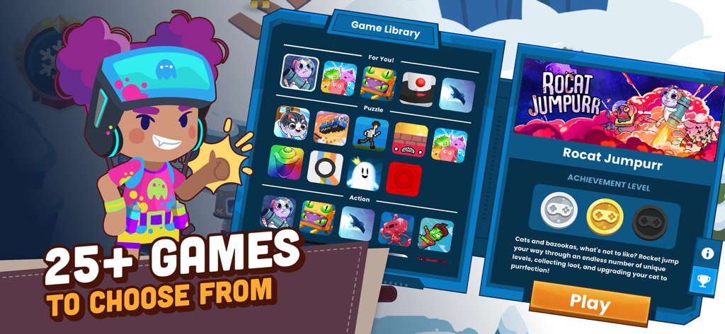 Interface of the Mightier app showing a library of over 25 games for emotional regulation