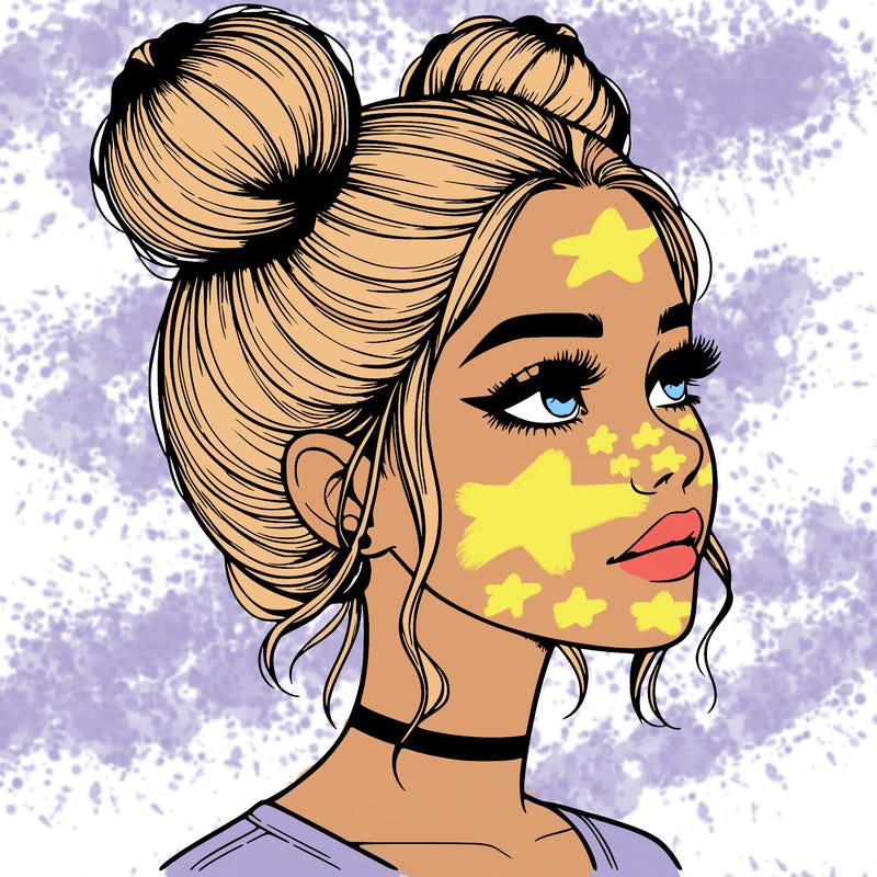 realistic girl with buns on the top of her head