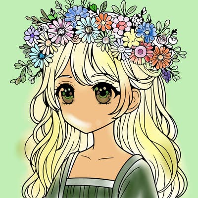 girl with flowers crown animay