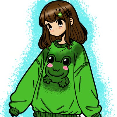 girl wearing frogging sweatshirt