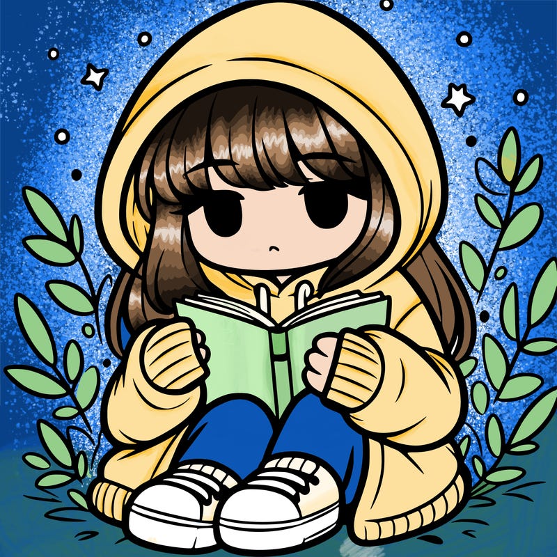 girl in oversized hoodie reading a book