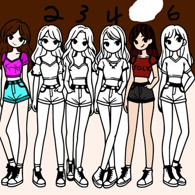 a group of girls wearing crop tops and shorts