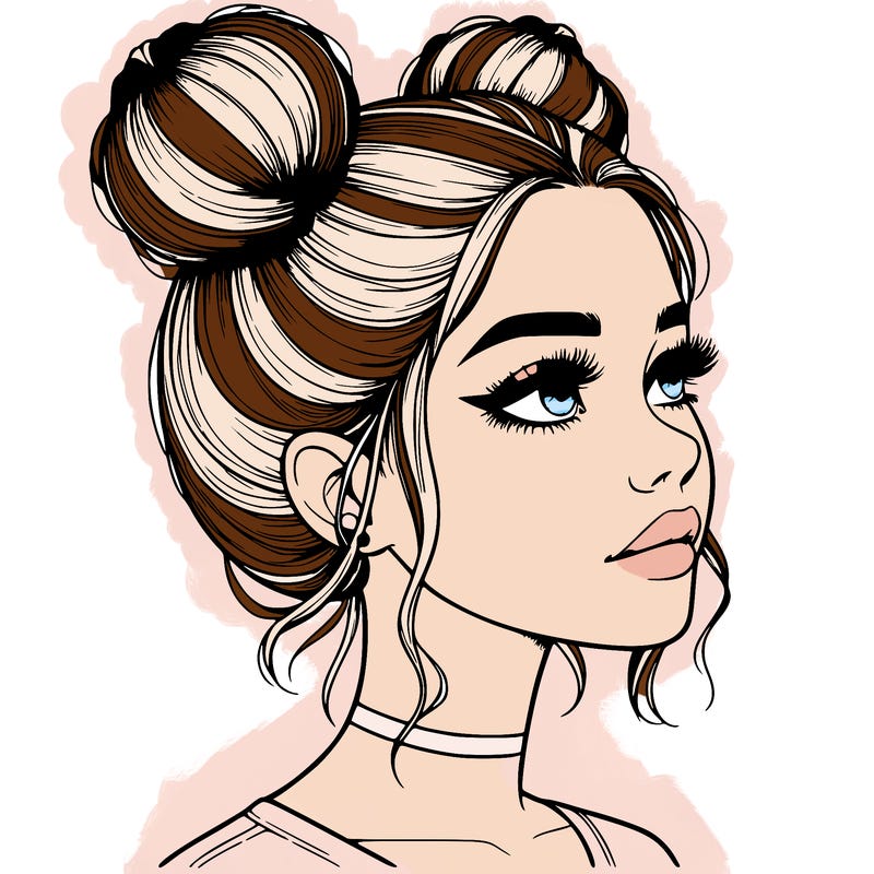 realistic girl with buns on the top of her head