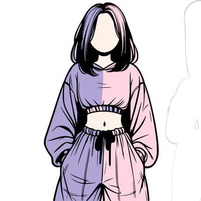 realistic girl faceless with baggy pants and a crop top