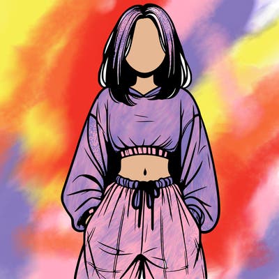 realistic girl faceless with baggy pants and a crop top