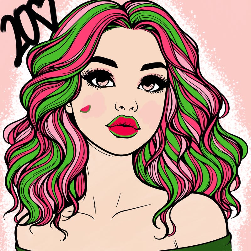 realistic girl with wavy hair and lips