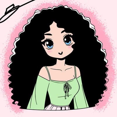 a black anime girl with long afro hair