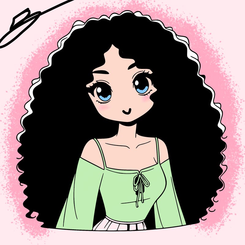 a black anime girl with long afro hair