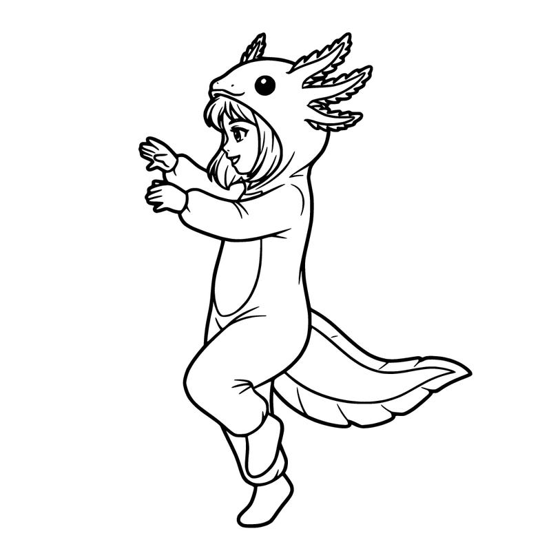 girl wearing a axolotl outfit.