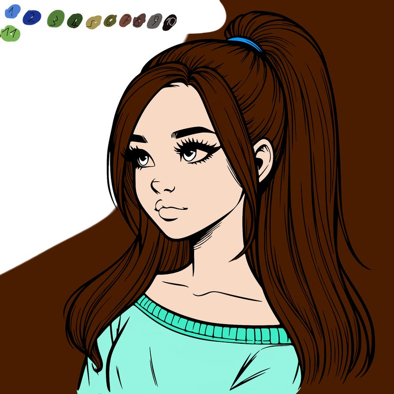 realistic girl with a high ponytail