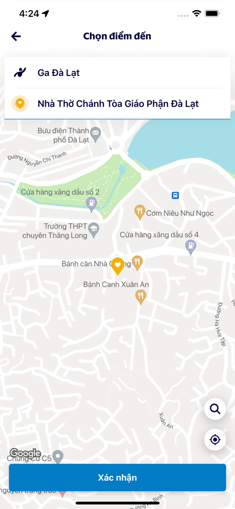 Lado Taxi - Lado Taxi mobile app interface showing a map of Da Lat with destination options for travelers